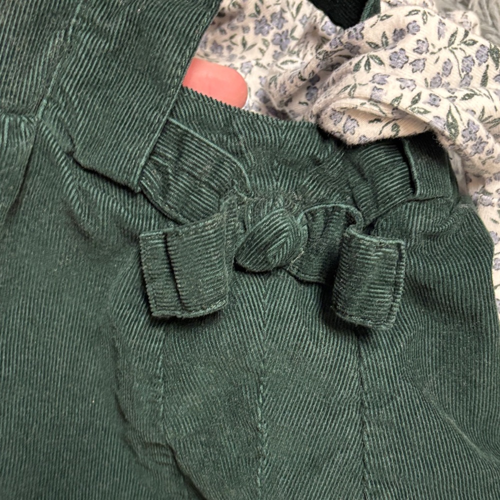 Dark Green Corduroy Pinafore Dress with Floral Onesie - Picture 5 of 16